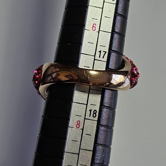 Gold Tone Swarovski Louise Pink Clear Crystal Ring Size 7 - Picture 8 of 14
